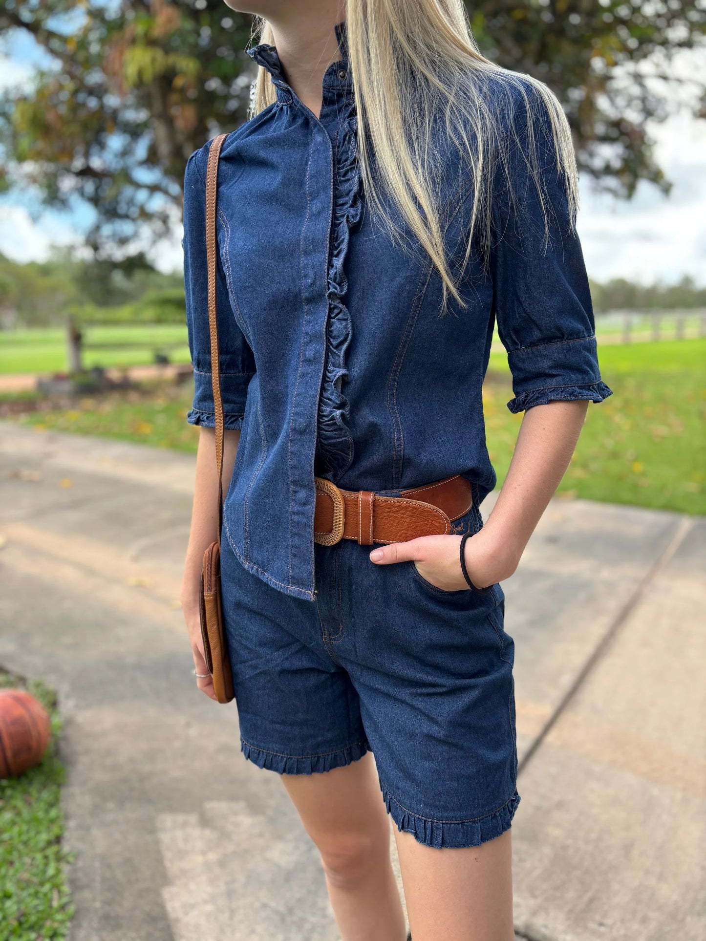 Denim Country shorts- Daisy Dark denim - Longer length - 1831