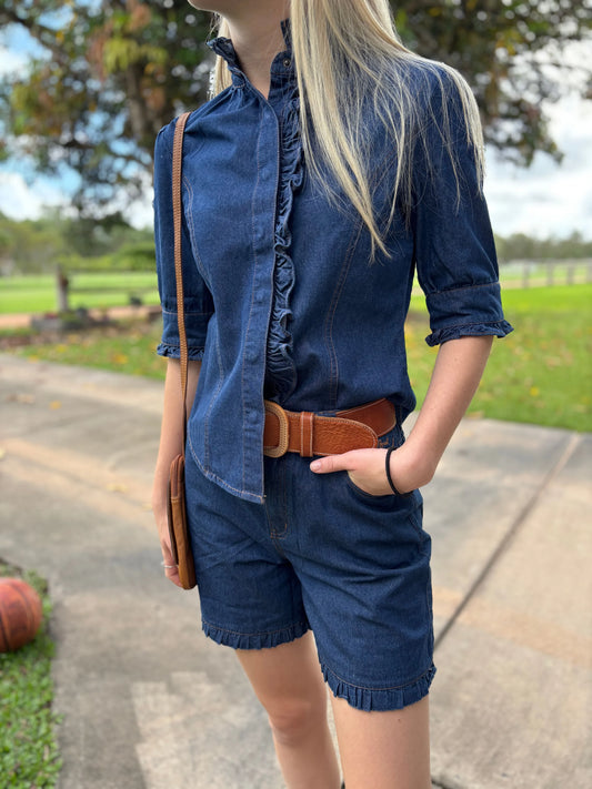 Denim Country shorts- Daisy Dark denim - Longer length - 1831