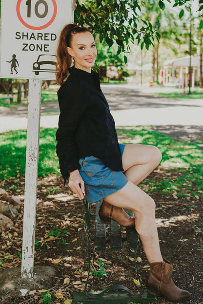 Lady Jane Denim Sky Blue Embroidered Shorts