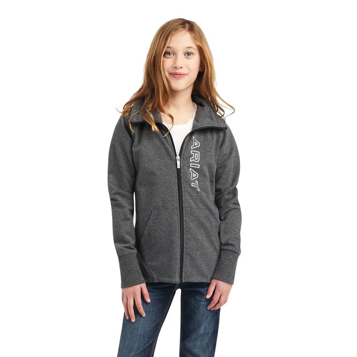 Ariat Youth team logo Full Zip Sweatshirt Charcoal Grey