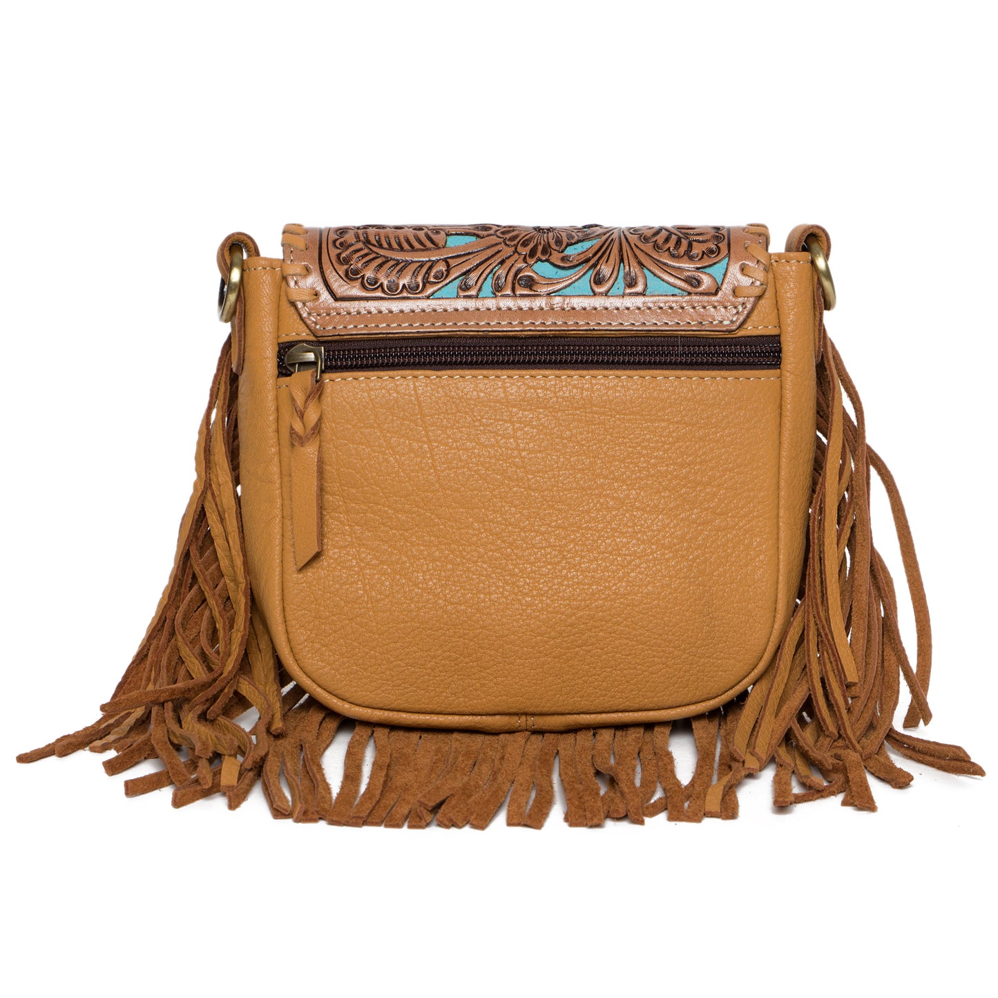 Tooling Leather Hand Carved Flap Sling Bag with Turquoise Base – TLB14 TURQ