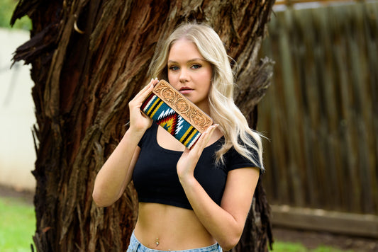 Multi Saddle Blanket Zippered Wallet with Tooled Leather – TSB21B