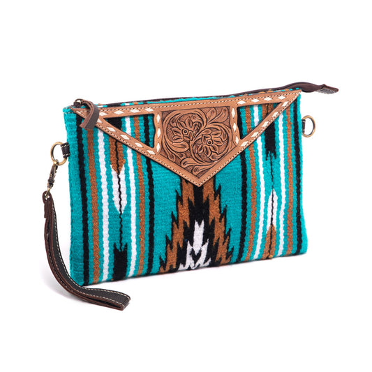 Turq Saddle Blanket Large Clutch Bag with Tooled Leather – TSB45B