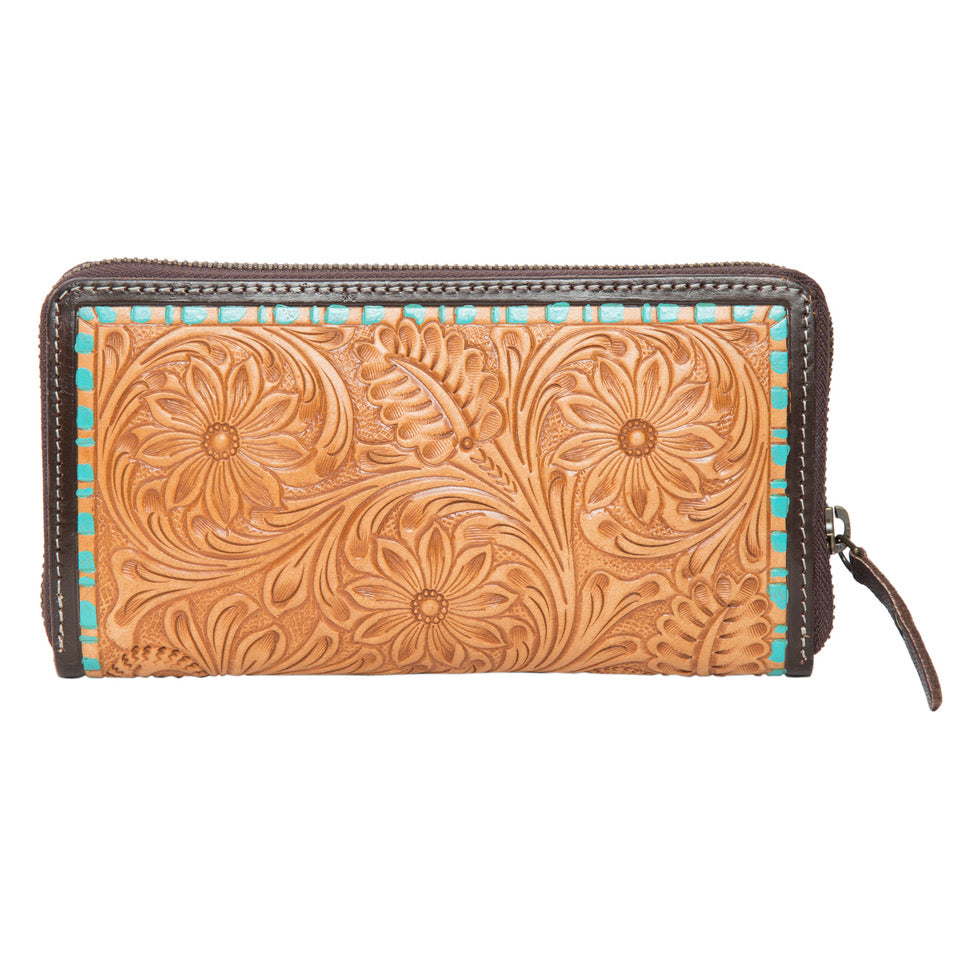 Tooling Leather Horse Wallet with Turq Paint Highlight- AW28 – Tortle