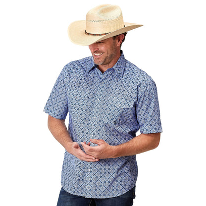 Roper Mens Amarillo Collection SS Shirt Print Blue