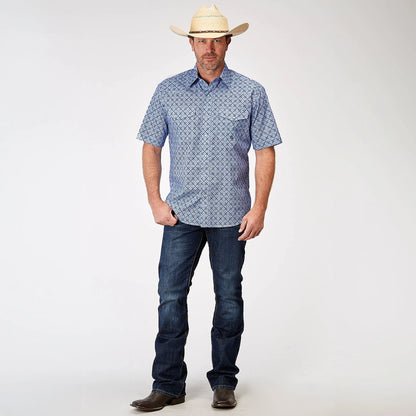 Roper Mens Amarillo Collection SS Shirt Print Blue
