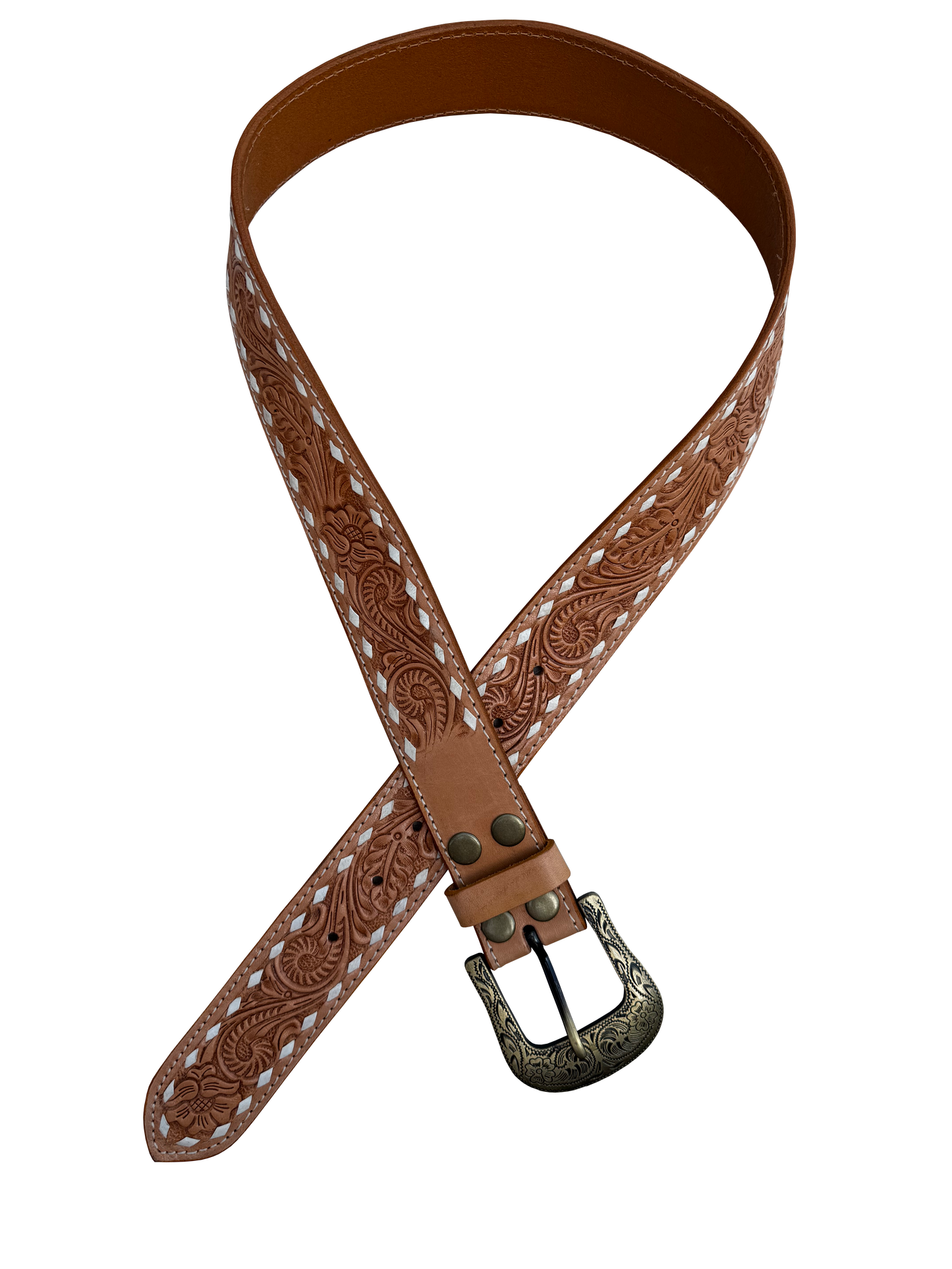 Buck Stitch Tooling Leather Belt with Removable Buckle – Belt11