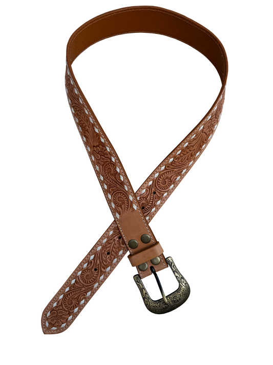 Buck Stitch Tooling Leather Belt with Removable Buckle – Belt11