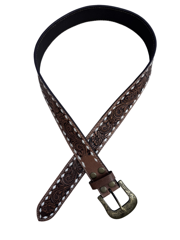 Buck Stitch Tooling Leather Belt with Removable Buckle – Belt11