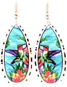 Copper Teardrop Hummingbird Earrings