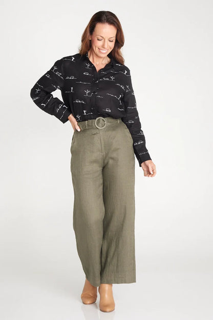 Rural Outback Black Embroidered Linen Shirt