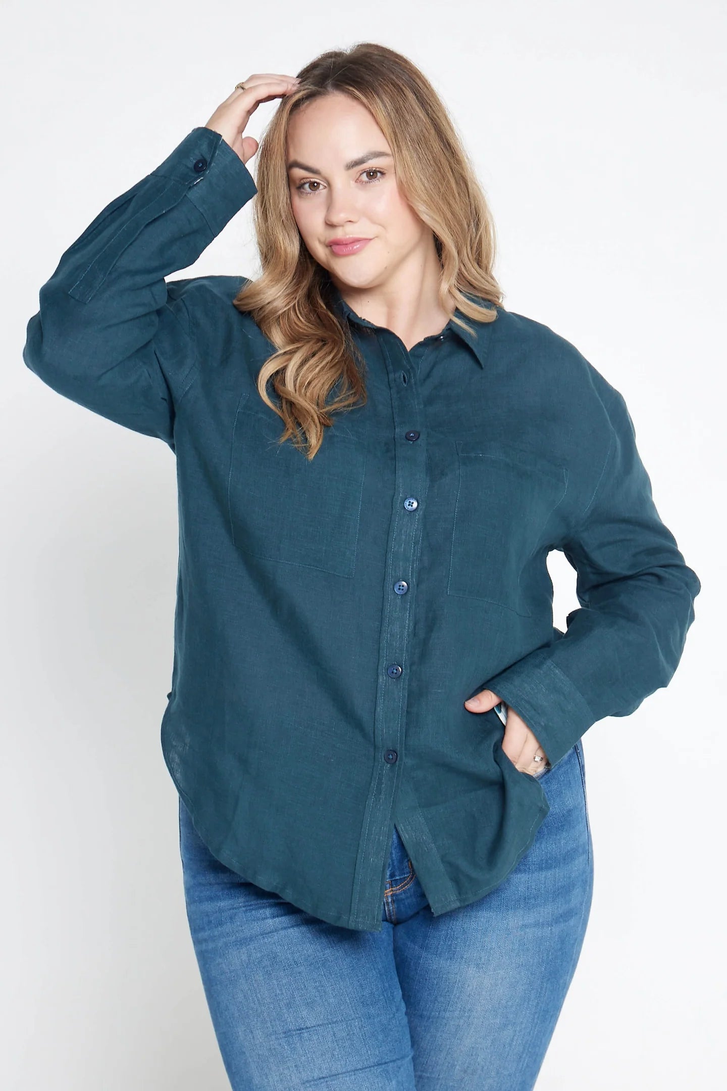 Midnight Bloom Organic Linen Shirt With Printed Cuffs