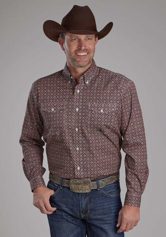 Roper Mens Amarillo Collection LS Shirt Print Brown