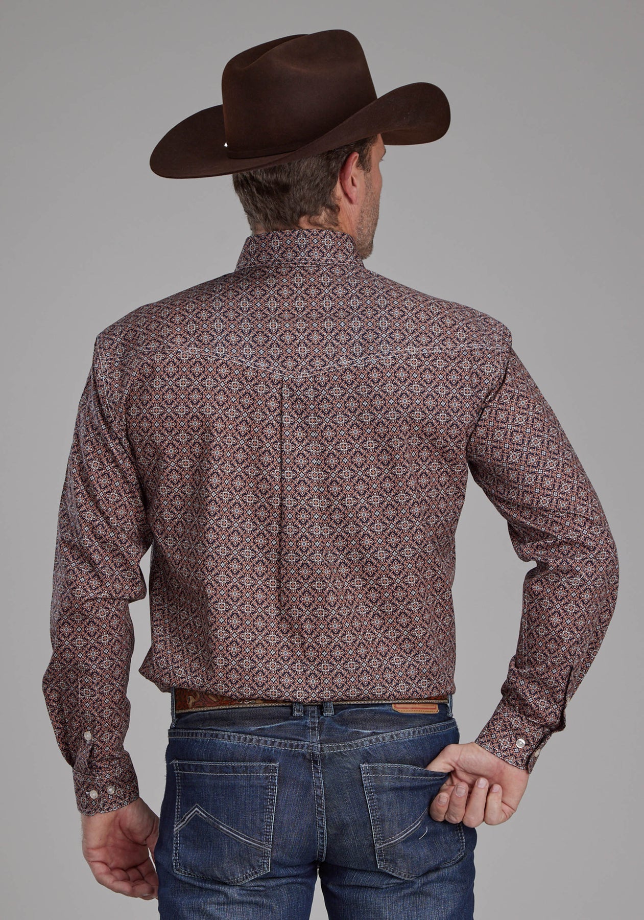 Roper Mens Amarillo Collection LS Shirt Print Brown