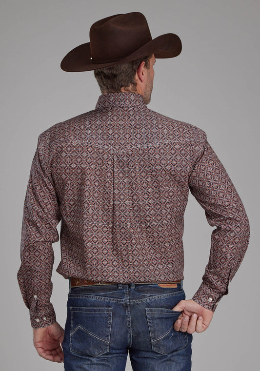 Roper Mens Amarillo Collection LS Shirt Print Brown