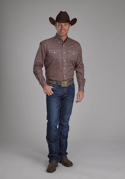 Roper Mens Amarillo Collection LS Shirt Print Brown