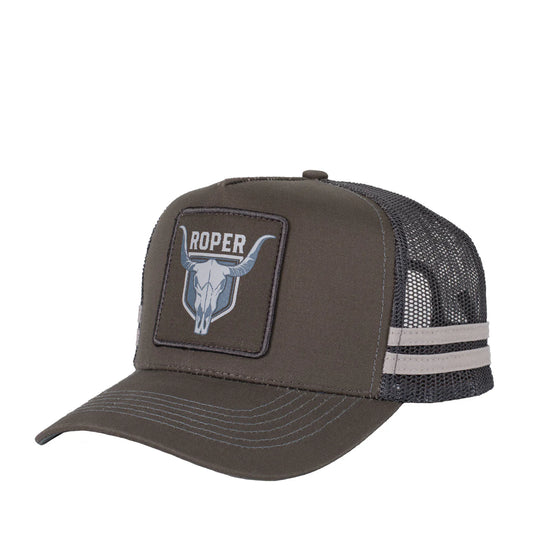 Roper Trucker Cap Bull Skull Steel Grey