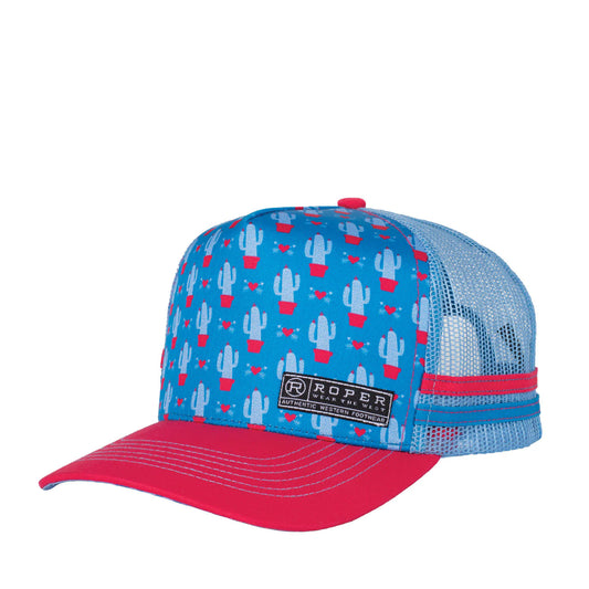 Roper Trucker Cap Cactus Print Blue Jewel