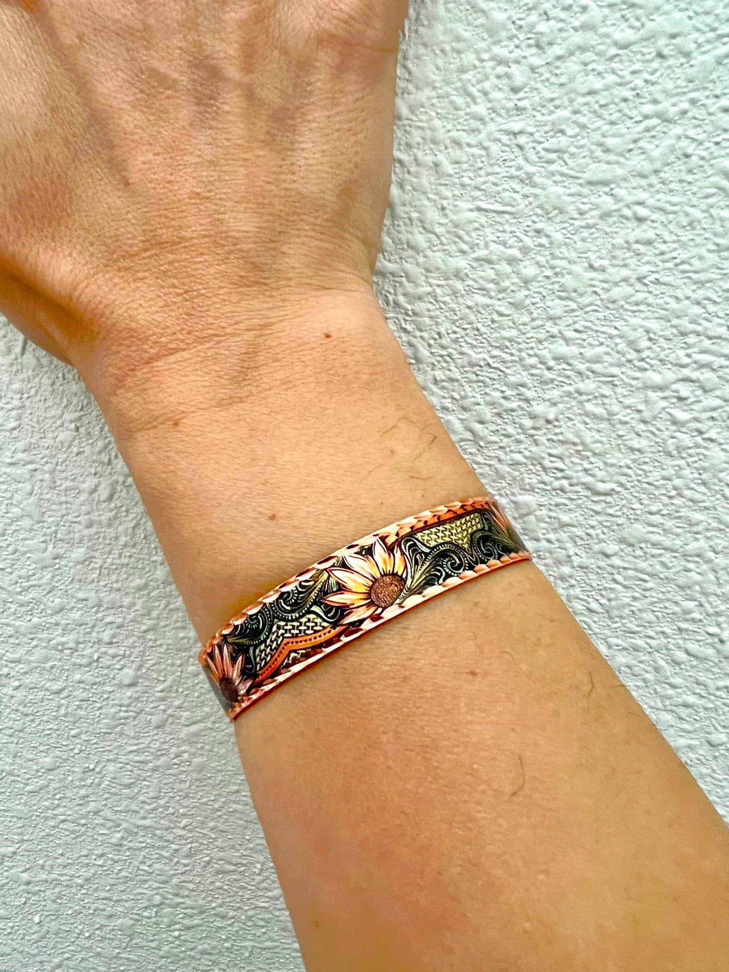 Copper Native  Sunflowers  Narrow Bracelet
