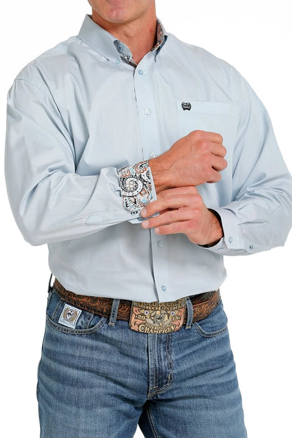 Cinch Men's Solid Light Blue Long Sleeve Button Down Western Shirt MTW1105616