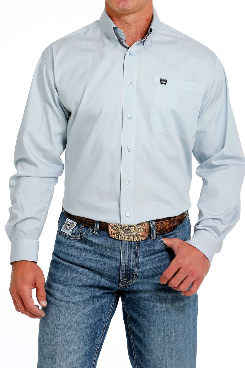 Cinch Men's Solid Light Blue Long Sleeve Button Down Western Shirt MTW1105616