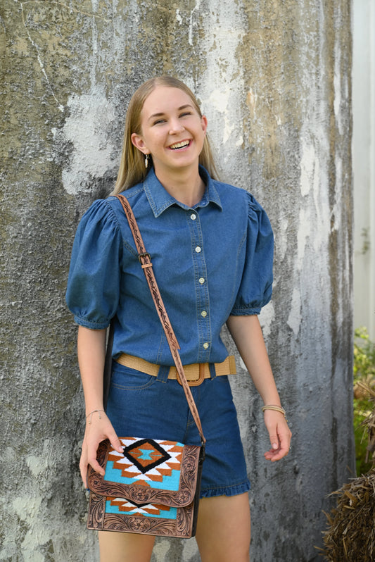 Denim - Puff short sleeve - Classy Daisy - 1821