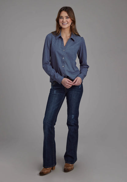 Roper Womens Five Star Collection LS Shirt Print Blue