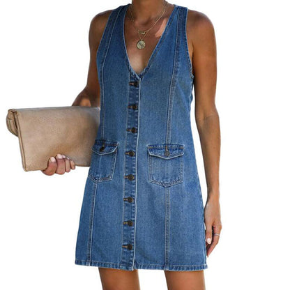 Streetwear Robe Jean Denim Dress With Pocket Mini