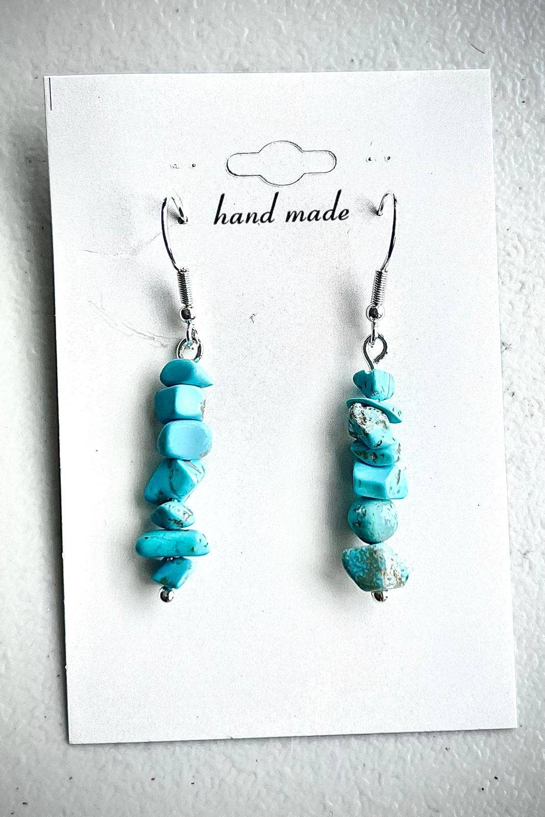 Turquoise Crystal Gravel Stone Earrings - Silver Plated