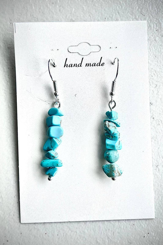 Turquoise Crystal Gravel Stone Earrings - Silver Plated
