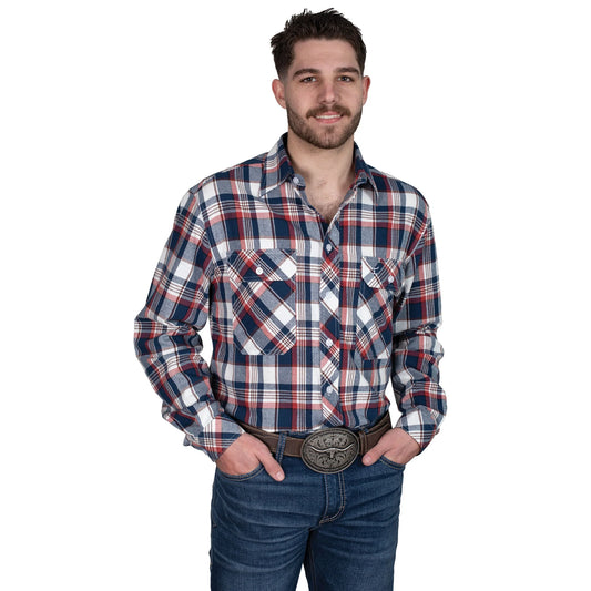Just Country Men's Evan Work shirt Flannel - Navy / Red / White