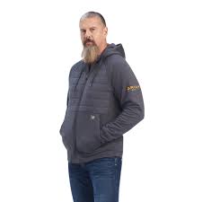 Ariat Mens Rebar Regulato full Zip Hoodie Rebar Grey