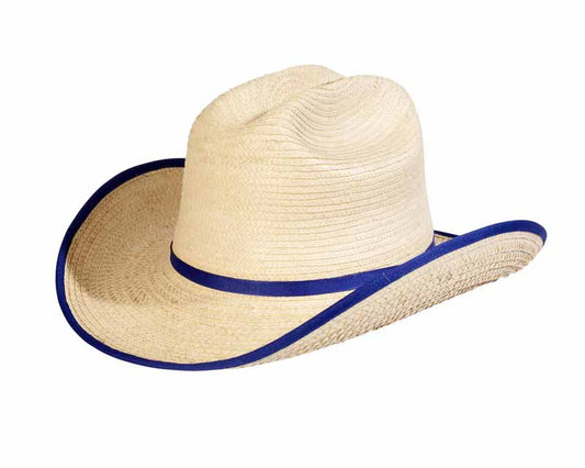 Sunbody Hats Kids Cattleman Palm Leaf Hat - Natural/Royal Blue