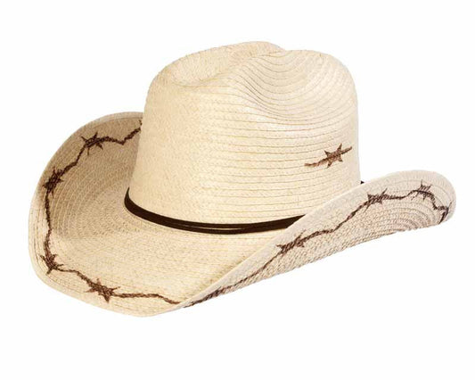 Sunbody Hats Kids Cattleman Palm Leaf Hat - Natural/Barbed Wire