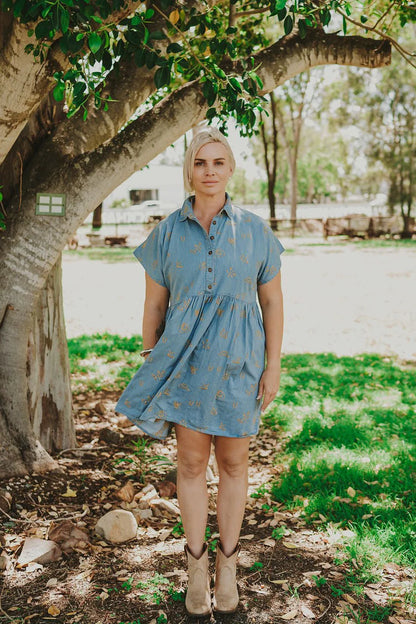 Outback Linen Lady Jane Denim Dress - Sky Blue