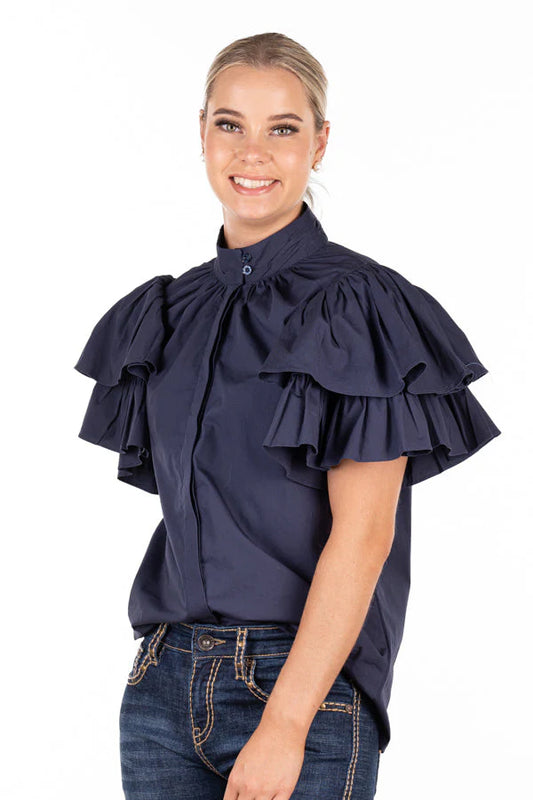 The LC Collection - LC108-2000 Navy Ruffle Sleeve