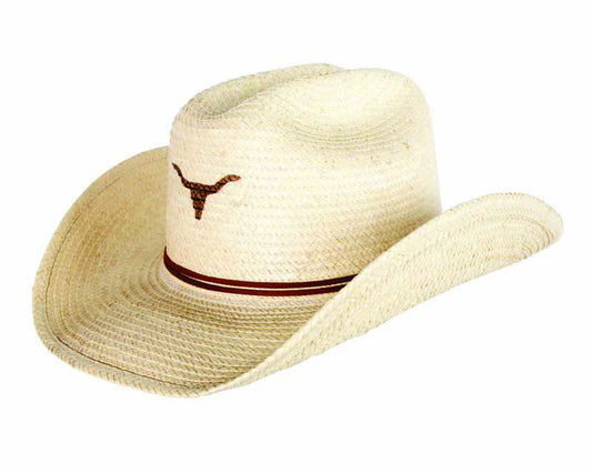 Sunbody Hats Kids Cattleman Palm Leaf Hat - Natural/Single Longhorn