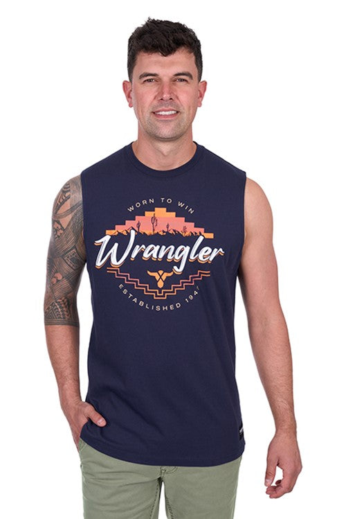 Wrangler Mens Mario Muscle Tank Navy