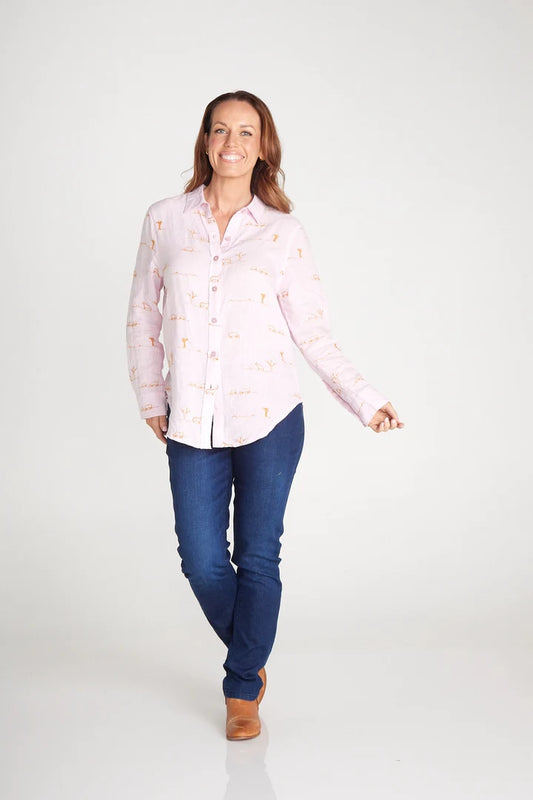 Pink Rural Outback Long Sleeve Organic Linen Shirt