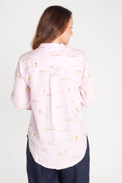 Pink Rural Outback Long Sleeve Organic Linen Shirt
