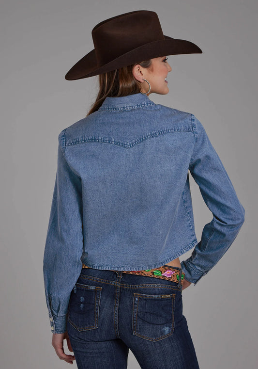 Roper Womens Five Star Collection LS Shirt Solid Blue