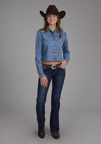 Roper Womens Five Star Collection LS Shirt Solid Blue