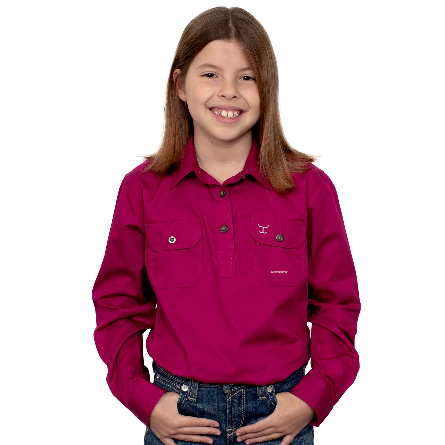 JUST COUNTRY GIRL'S - KENZIE - 1/2 BUTTON - MAGENTA