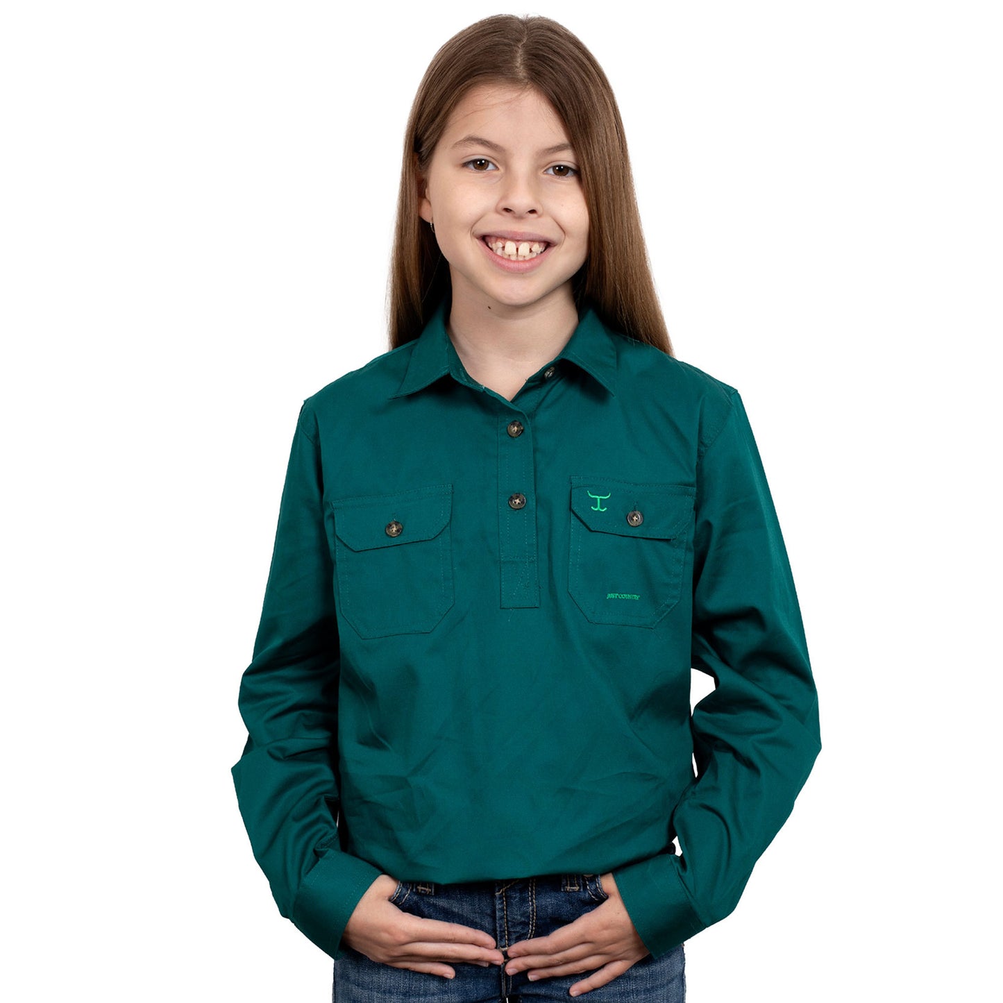 JUST COUNTRY GIRL'S - KENZIE - 1/2 BUTTON - FOREST GREEN