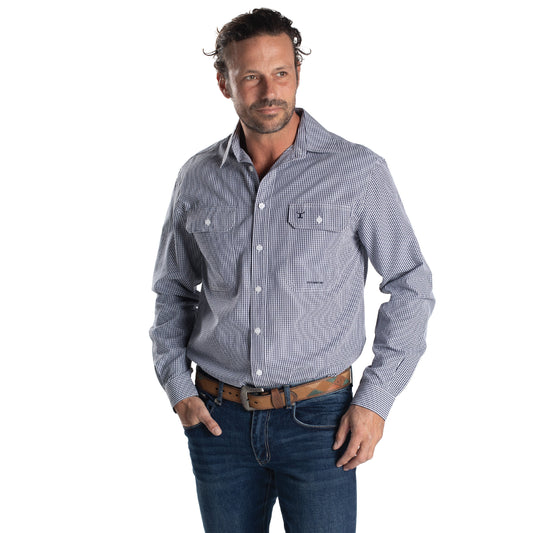 JUST COUNTRY MEN'S - AUSTIN - FULL BUTTON - NAVY/WHITE MINI CHECK