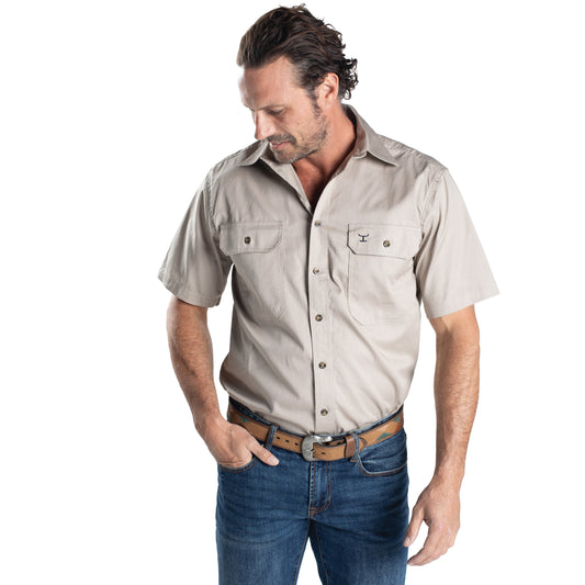 JUST COUNTRY MEN'S - EDDIE - FULL BUTTON SHORT SLEEVE - STONE