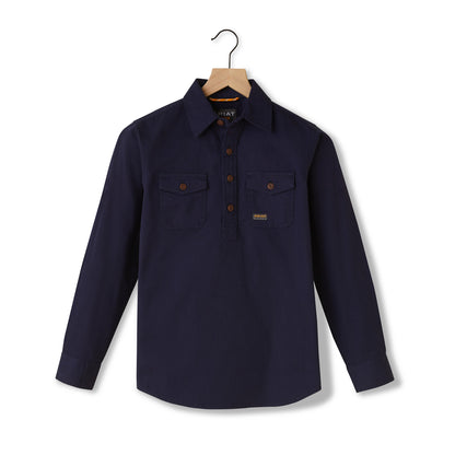 YOUTH REBAR HALF BUTTON WORKSHIRT - NAVY