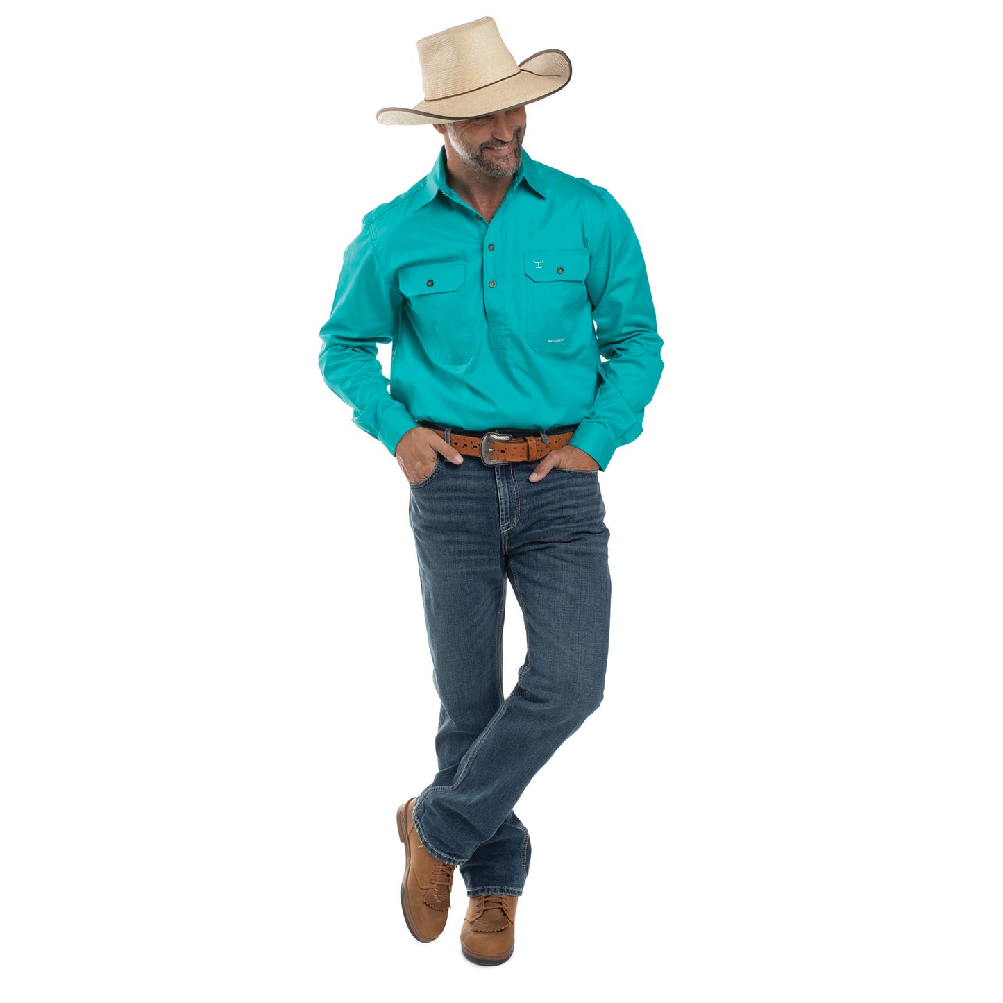 MEN'S - CAMERON - 1/2 BUTTON - TURQUOISE