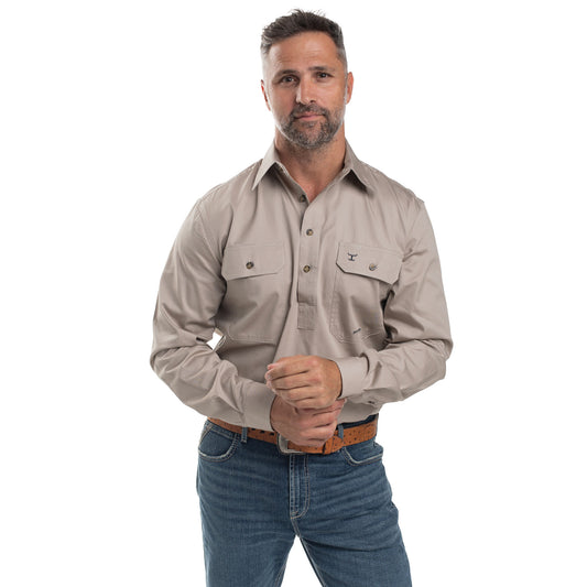 MEN'S - CAMERON - 1/2 BUTTON - STONE