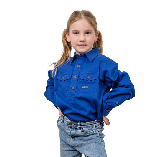 YOUTH REBAR HALF BUTTON WORKSHIRT - COBALT